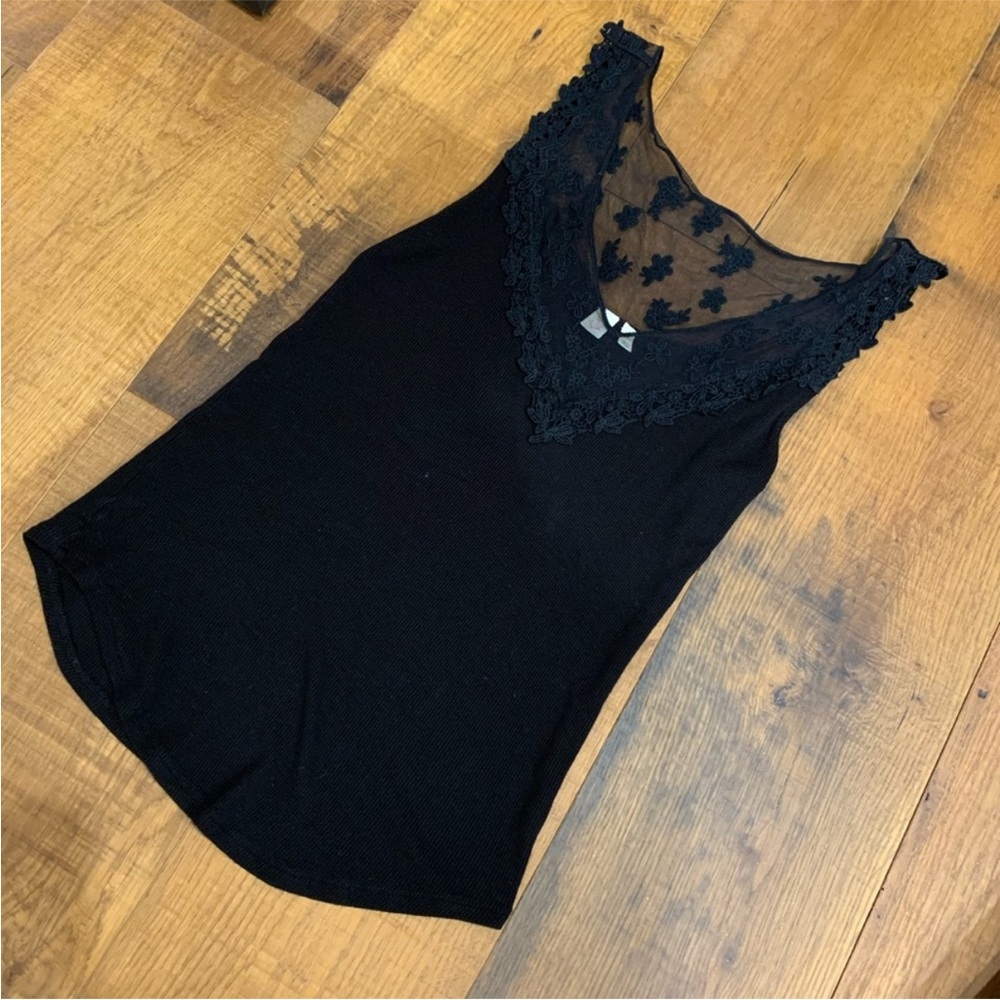 Black Lace Trim Tank Top